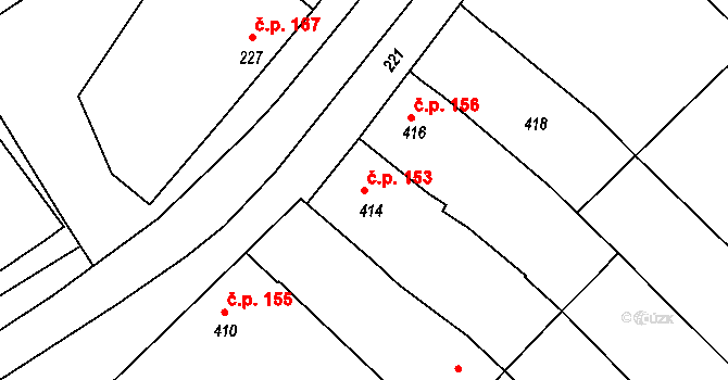 Lovčice 153 na parcele st. 414 v KÚ Lovčice u Kyjova, Katastrální mapa