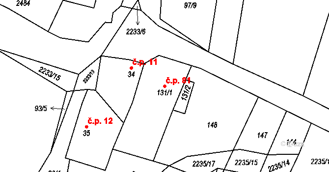 Troubky 81, Troubky-Zdislavice na parcele st. 131/1 v KÚ Troubky, Katastrální mapa
