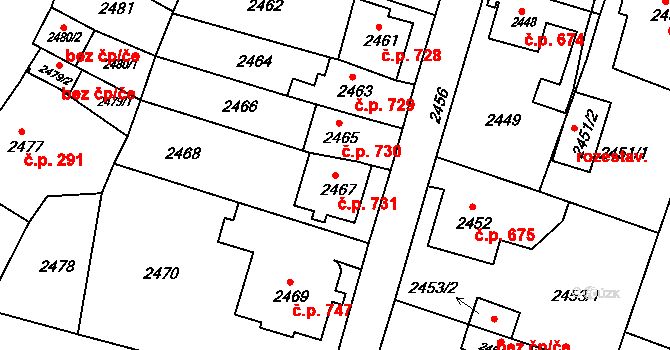 Rýmařov 731 na parcele st. 2467 v KÚ Rýmařov, Katastrální mapa