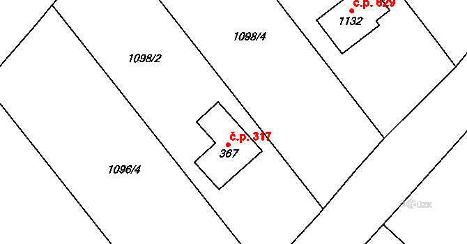 Metylovice 317 na parcele st. 367 v KÚ Metylovice, Katastrální mapa