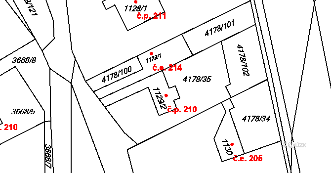 Morávka 210 na parcele st. 1129/2 v KÚ Morávka, Katastrální mapa