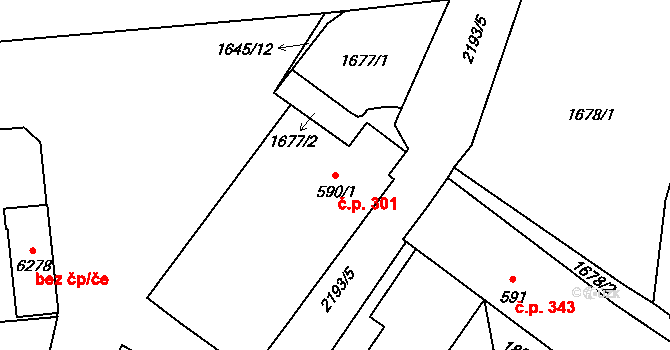 Šumperk 301 na parcele st. 590/1 v KÚ Šumperk, Katastrální mapa