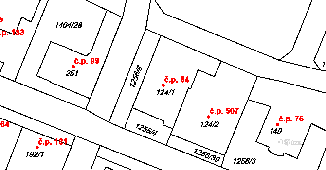 Čerčany 64 na parcele st. 124/1 v KÚ Čerčany, Katastrální mapa