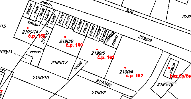 Třeboň II 161, Třeboň na parcele st. 2190/5 v KÚ Třeboň, Katastrální mapa