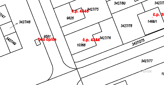 Hodonín 4344 na parcele st. 10368 v KÚ Hodonín, Katastrální mapa