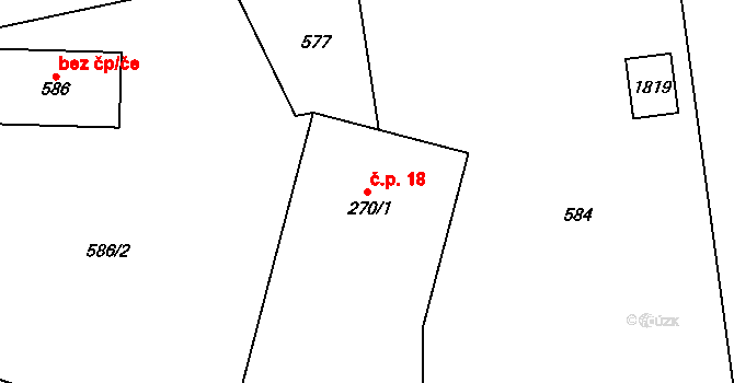 Roudný 18, Karlovice na parcele st. 270/1 v KÚ Karlovice, Katastrální mapa