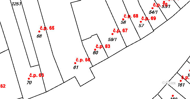 Cerhovice 83 na parcele st. 60 v KÚ Cerhovice, Katastrální mapa