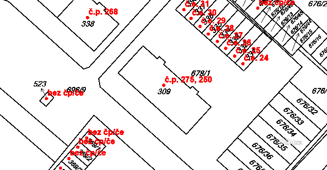 Lipovec 250,275 na parcele st. 309 v KÚ Lipovec u Blanska, Katastrální mapa