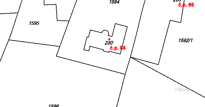 Petkovy 88 na parcele st. 230 v KÚ Petkovy, Katastrální mapa