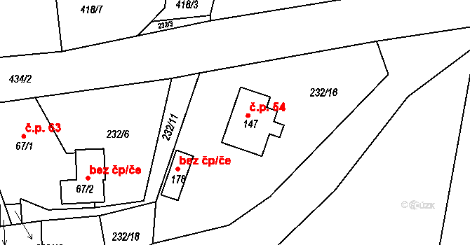 Drásov 54 na parcele st. 147 v KÚ Drásov u Příbramě, Katastrální mapa
