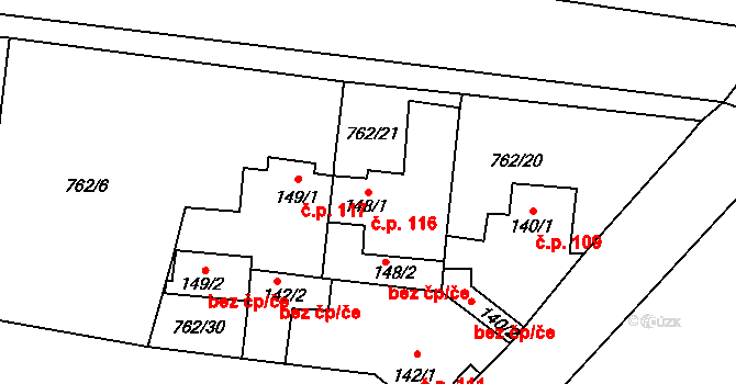 Oráčov 116 na parcele st. 148/1 v KÚ Oráčov, Katastrální mapa