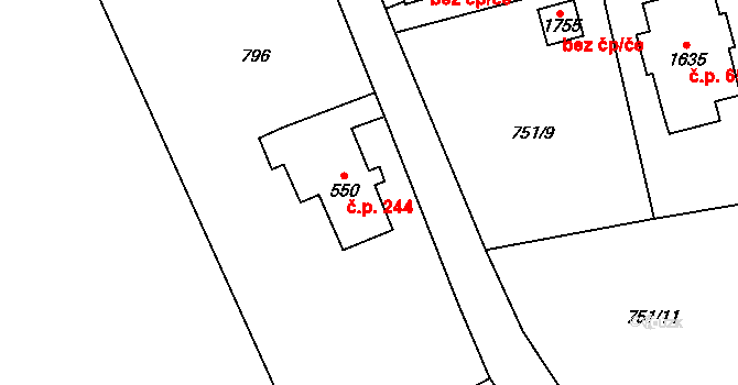 Cvikov II 244, Cvikov na parcele st. 550 v KÚ Cvikov, Katastrální mapa