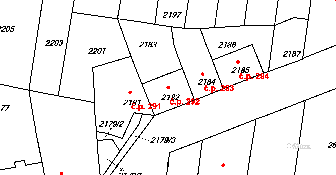 Mimoň I 292, Mimoň na parcele st. 2182 v KÚ Mimoň, Katastrální mapa