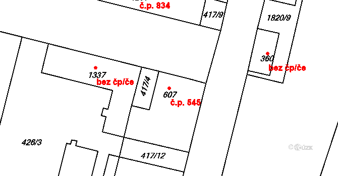 Libochovice 545 na parcele st. 607 v KÚ Libochovice, Katastrální mapa