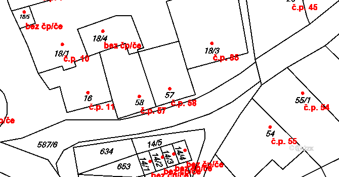Rohatce 58, Hrobce na parcele st. 57 v KÚ Rohatce, Katastrální mapa