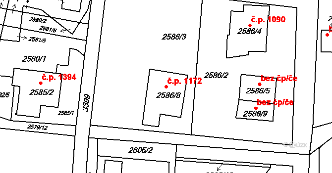 Poruba 1172, Orlová na parcele st. 2586/8 v KÚ Poruba u Orlové, Katastrální mapa