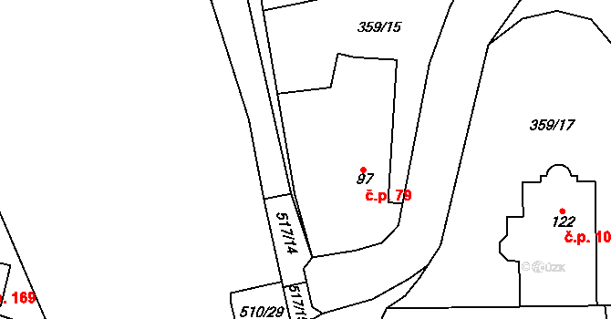 Senohraby 79 na parcele st. 97 v KÚ Senohraby, Katastrální mapa