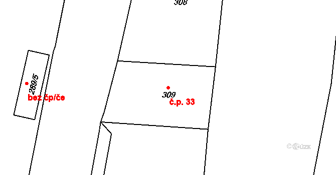 Děčín XII-Vilsnice 33, Děčín na parcele st. 309 v KÚ Vilsnice, Katastrální mapa