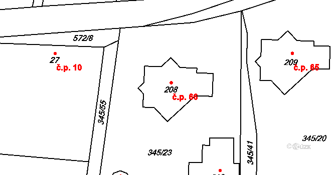 Blata 66, Zámostí-Blata na parcele st. 208 v KÚ Zámostí, Katastrální mapa