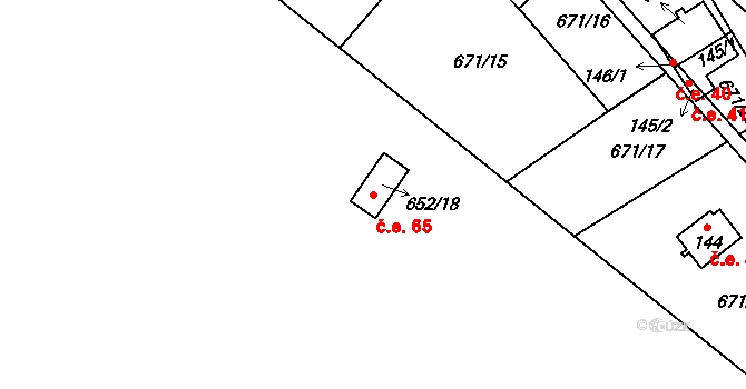 Vitín 65 na parcele st. 652/18 v KÚ Vitín, Katastrální mapa