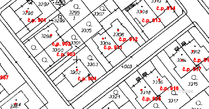 Poděbrady III 911, Poděbrady na parcele st. 3304 v KÚ Poděbrady, Katastrální mapa