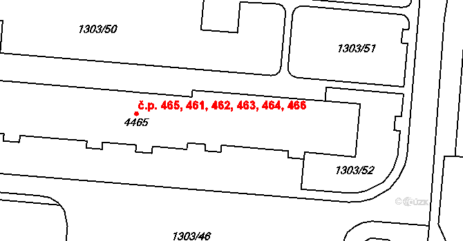 Nové Dvory 461,462,463,464,465,, Třebíč na parcele st. 4465 v KÚ Třebíč, Katastrální mapa