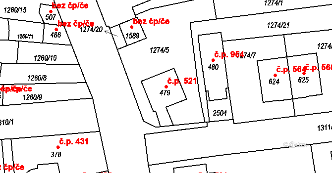 Lány 521, Svitavy na parcele st. 479 v KÚ Čtyřicet Lánů, Katastrální mapa