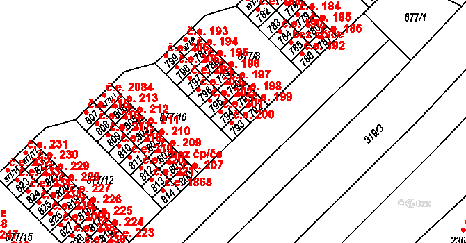 Lesná 200, Brno na parcele st. 793 v KÚ Lesná, Katastrální mapa
