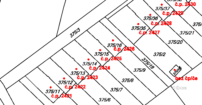 Tábor 2425 na parcele st. 375/15 v KÚ Klokoty, Katastrální mapa