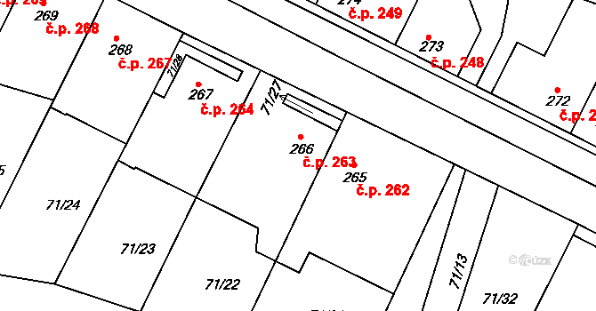 Dobroměřice 263 na parcele st. 266 v KÚ Dobroměřice, Katastrální mapa