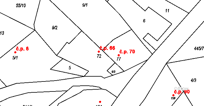 Divice 66, Vinařice na parcele st. 72 v KÚ Divice, Katastrální mapa