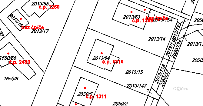 Pelhřimov 1310 na parcele st. 2013/64 v KÚ Pelhřimov, Katastrální mapa