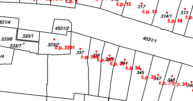 Teplice 277 na parcele st. 338 v KÚ Teplice, Katastrální mapa