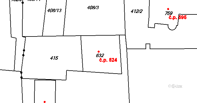 Česká Kamenice 524 na parcele st. 632 v KÚ Česká Kamenice, Katastrální mapa