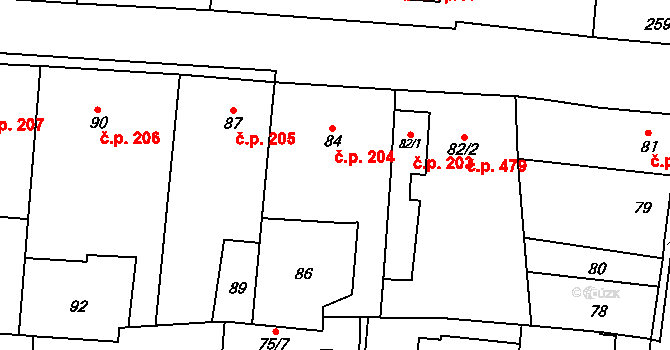 Paskov 204 na parcele st. 84 v KÚ Paskov, Katastrální mapa