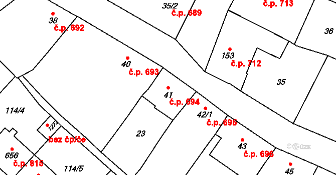 Litovel 694 na parcele st. 41 v KÚ Litovel, Katastrální mapa