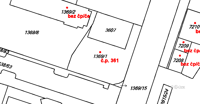 Cheb 361 na parcele st. 1369/1 v KÚ Cheb, Katastrální mapa