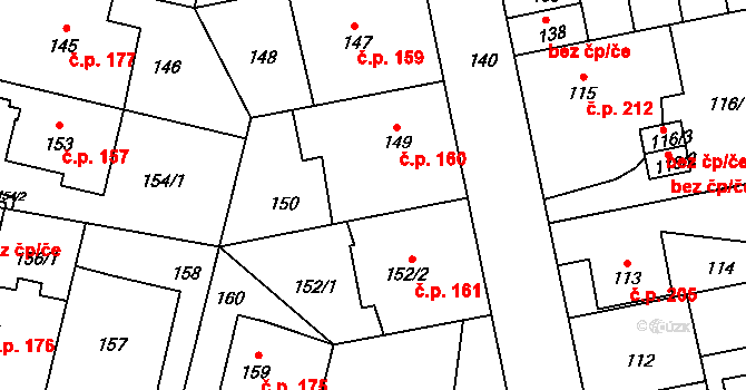 Libuš 160, Praha na parcele st. 149 v KÚ Libuš, Katastrální mapa