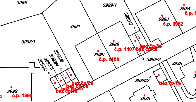 Dejvice 1106, Praha na parcele st. 3990 v KÚ Dejvice, Katastrální mapa