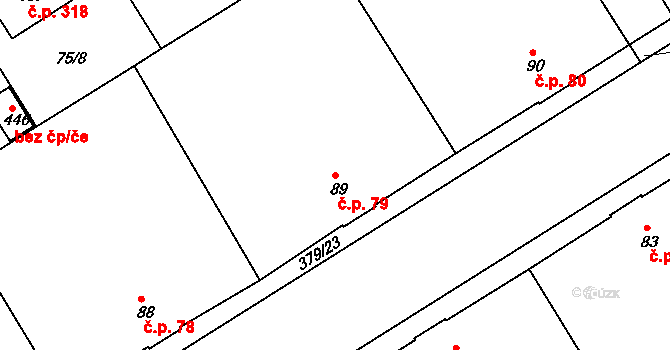 Počaply 79, Králův Dvůr na parcele st. 89 v KÚ Počaply, Katastrální mapa