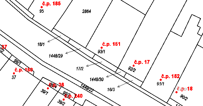 Krumvíř 151 na parcele st. 93/1 v KÚ Krumvíř, Katastrální mapa