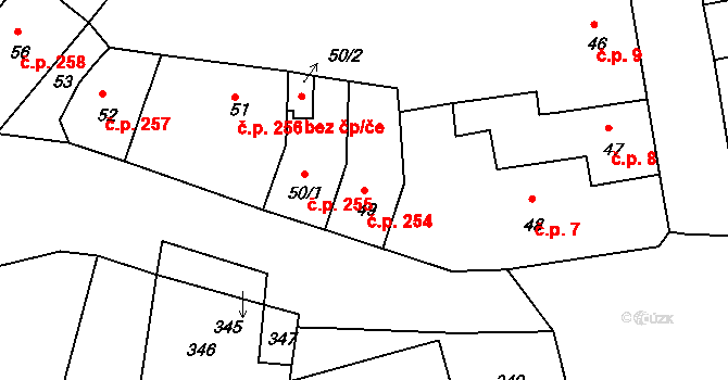 Zákupy 254 na parcele st. 49 v KÚ Zákupy, Katastrální mapa