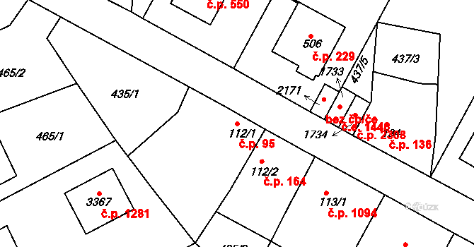 Sezimovo Ústí 95 na parcele st. 112/1 v KÚ Sezimovo Ústí, Katastrální mapa