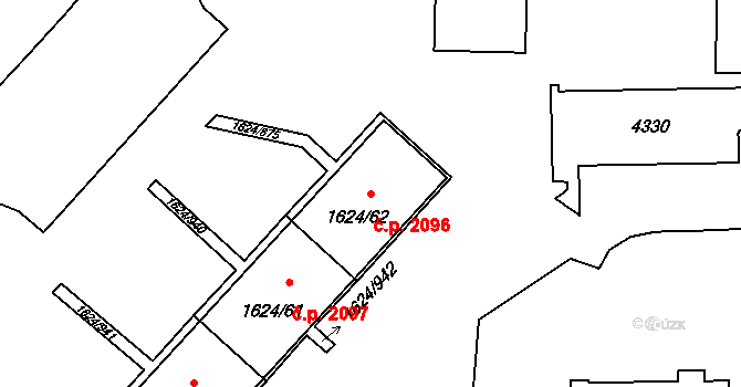 Mizerov 2096, Karviná na parcele st. 1624/62 v KÚ Karviná-město, Katastrální mapa