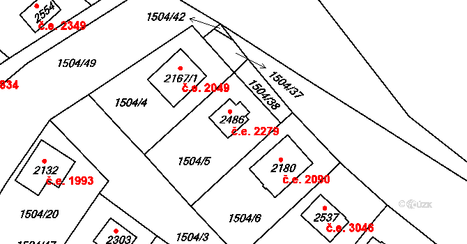 Litice 2279, Plzeň na parcele st. 2486 v KÚ Valcha, Katastrální mapa