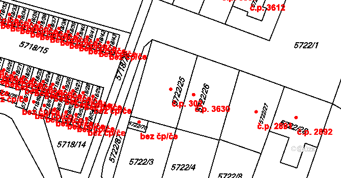 Prostějov 302 na parcele st. 5722/25 v KÚ Prostějov, Katastrální mapa