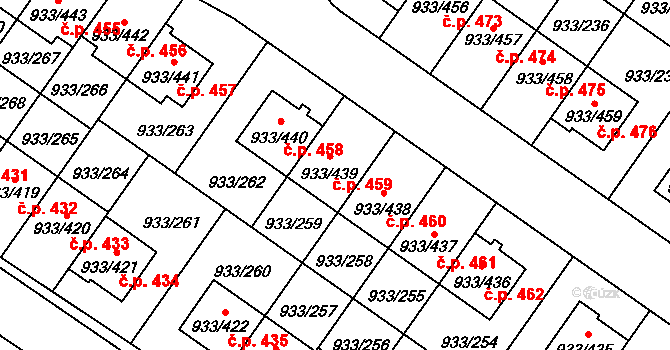 Satalice 459, Praha na parcele st. 933/439 v KÚ Satalice, Katastrální mapa