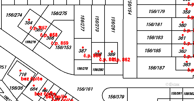 Velké Přílepy 861 na parcele st. 388 v KÚ Velké Přílepy, Katastrální mapa