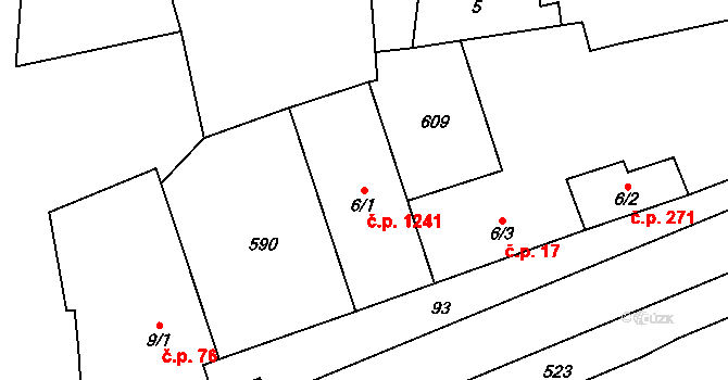 Rudná 1241 na parcele st. 6/1 v KÚ Dušníky u Rudné, Katastrální mapa