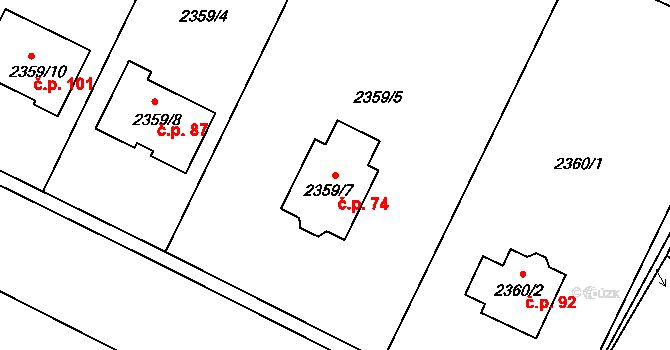 Katov 74 na parcele st. 2359/7 v KÚ Katov, Katastrální mapa